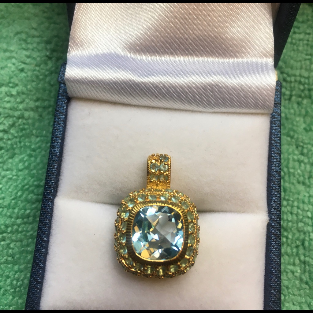 925 Silver Gold Plated Cushion Aqua Cz Pendant 53$